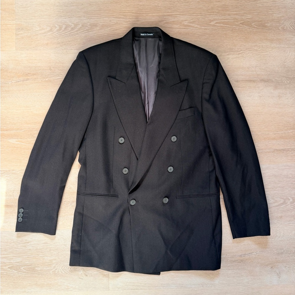 Vintage 90s Yves Saint Laurent YSL Wool Double-Breasted Blazer XL Repair Project - Picture 1 of 14